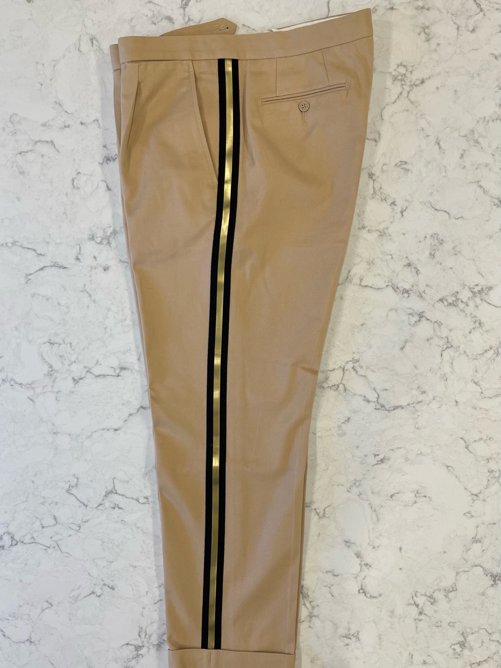 Palm Angels Tan Chinos with Black & Gold Side Stripe